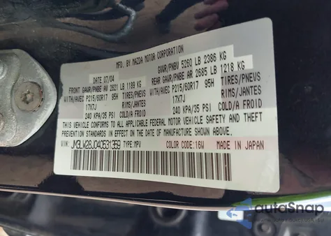 2004 Mazda Mpv Es z USA, uszkodzony, nr VIN JM3LW28J040531359